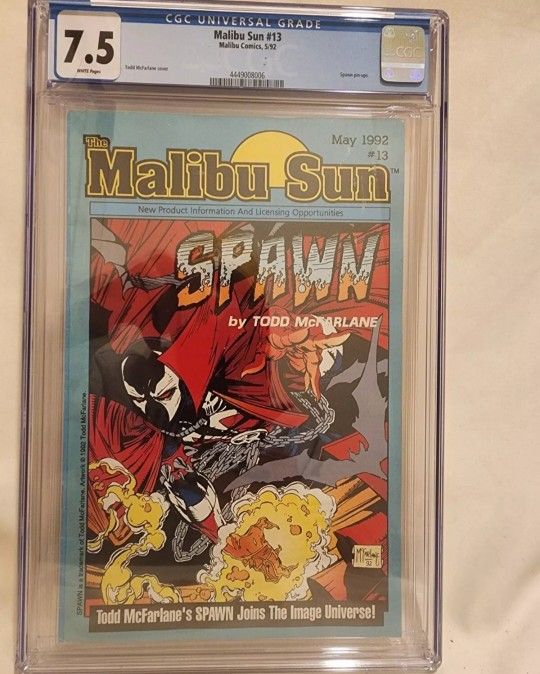 MALIBU SUN#13 COMIC CGC 7.5 1ST APPEARANCE OF SPAWN 1992 TODD MCFARLANE KEY ISSUE KING SPAWN MOVIE ANNOUNCE