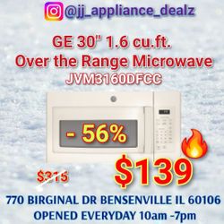 🔥New GE 30" 1.6 cu.ft. Over the Range Microwave in Bisque JVM3160DFCC