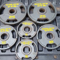 SET OF OLYMPIC GOLDS GYM PLATES (PAIRS OF)  :  25s  10s  5s 