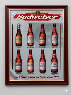 Vintage Budweiser "The Classic American Lager Since 1876" Framed Sports History Poster