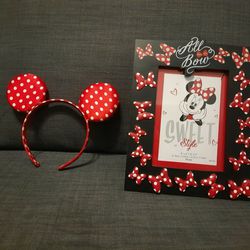 Minnie Mouse Picture Frame And Minnie Ears New