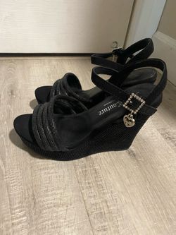 50/OBO black rhinestone juicy couture wedge sandal heels