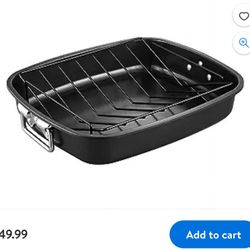CHEFMADE Roasting Pan Set, 17-Inch Non-Stick Turkey Roaster Lasagna Pan with V Rack Rectangular Deep Dish Oven-BBQ Bakeware for Oven Baking 14.1" x 17
