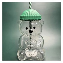 2025 New Bear 🐻 Glass Cup With straw