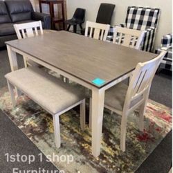 Elegant 6-Pc White & Gray Dining Table Set 