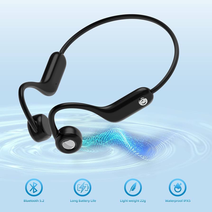 Bone Conduction Headphones Wireless Bluethooth 5.2 Open Ear Headphones Sport Headphones Earbuds Waterproof with Built-in Mic for Workouts, Running, Cy