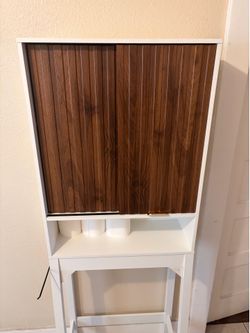 Over Toilet Bathroom Storage Cabinet – White & Walnut | Space Saver