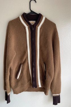 Vintage Campus Sweater Brown Bulky Knit Wool Blend 70s Waffle Boxy Men’s Sz M