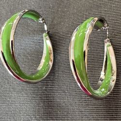 Chartreuse Hand Enameled Hoops S. Steel Silver 1.5”