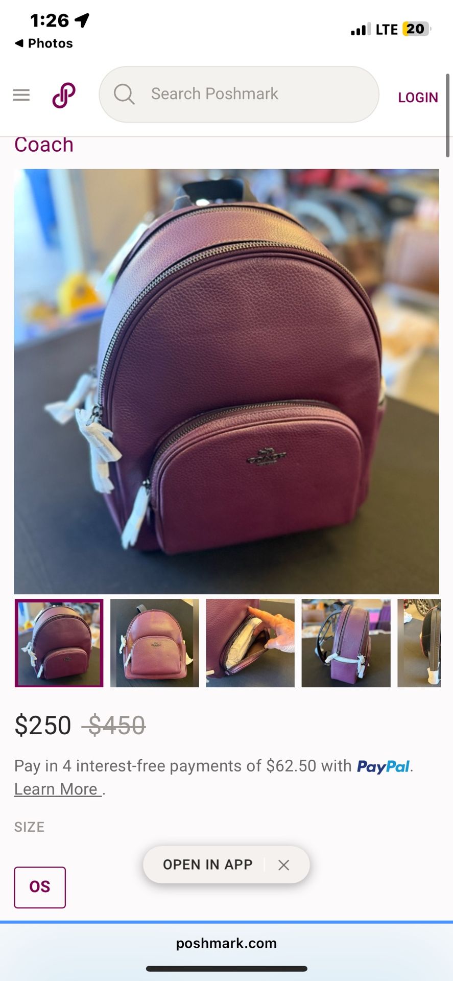 Women's Coach Boysenberry Purple Lth Court Bkpk Backpack