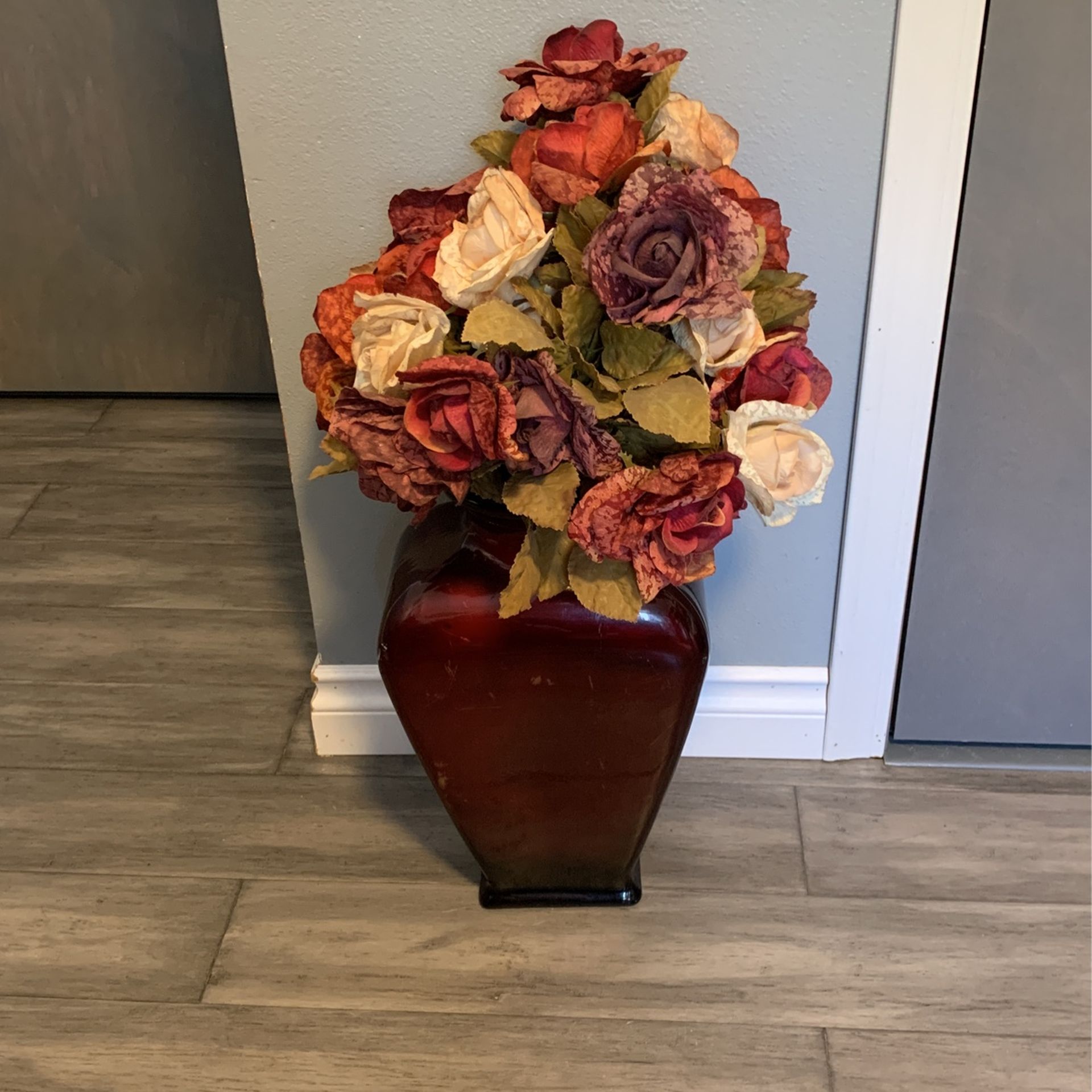Heavy Large Vase And Floral Arrangement