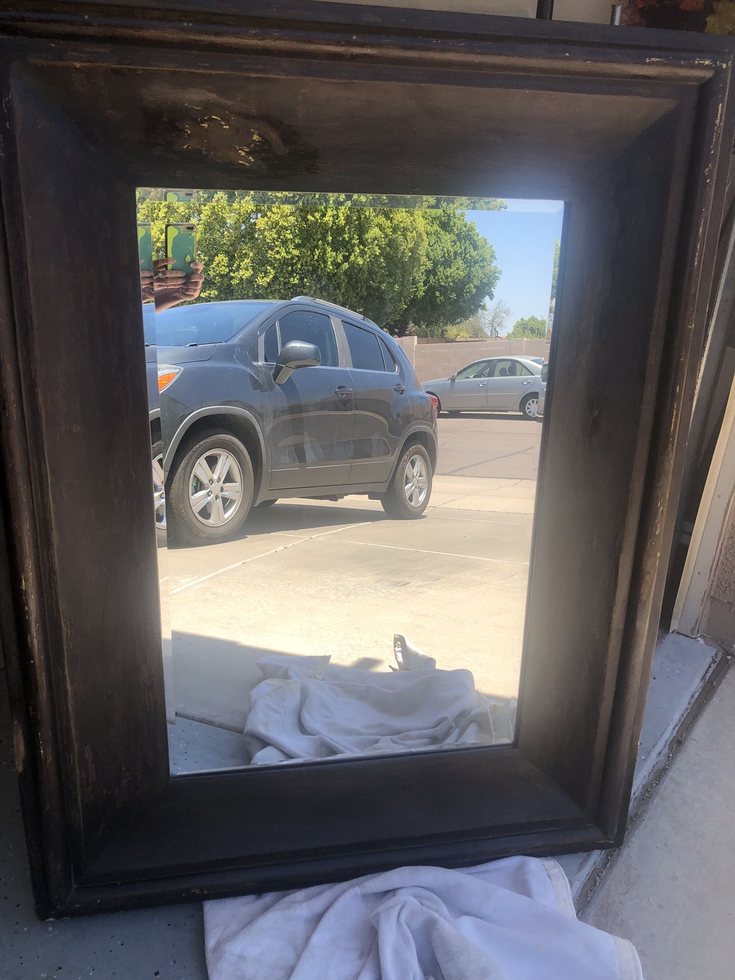 Long Wall Mirror & Four Wood Chairs: Need Refurnishing