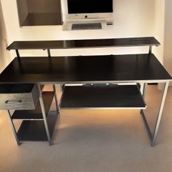 Ljke new black computer/ office desk w/built in USB ; USB-c ; 20 deep x 54 1/2 L x 30 H 