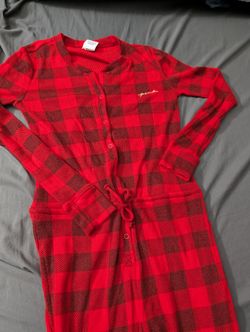 Victoria's Secret PINK Thermal Sleep One Piece Pajama sz XS Red Buffalo Plaid