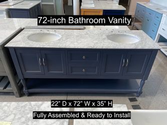 72" Bathroom Vanity with Carrara Marble Countertop & Solid Wood & Plywood Cabinet #3585