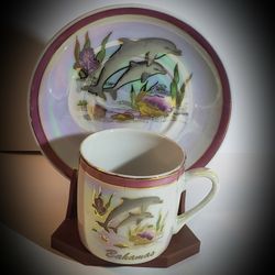 Vintage Miniature Bahamas Souvenir Cup & Saucer (Pearlescent finish)