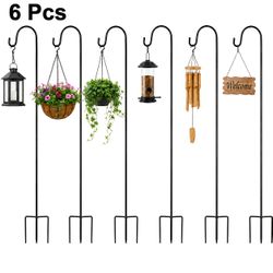6‑Pack Shepherd Hooks for Outdoor, Black Metal Garden Hanging Stakes, Heavy‑Duty Plant Hanger Stand