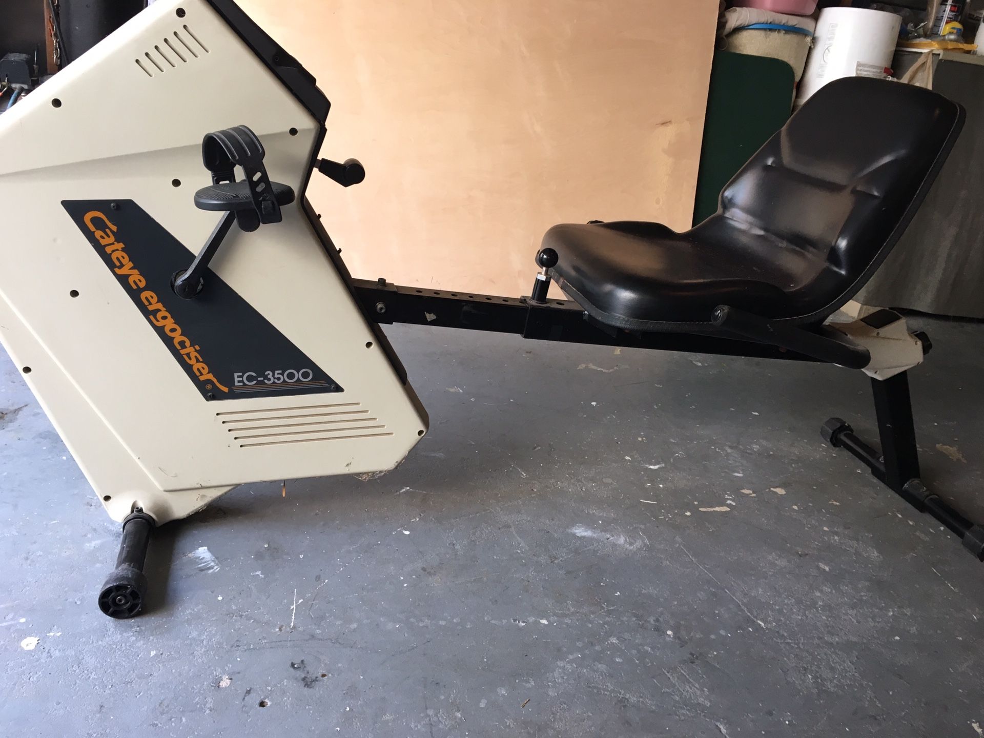 Exercise bike -Cateye ergociser EC 3500. Adjustable seat. Low profile. Initially bought for knee therapy. Still peddles good. Has menu but not sur