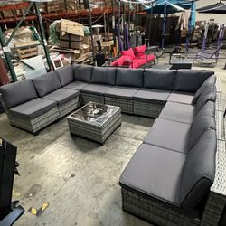 New 11 Pieces Wicker Outdoor Patio Furniture set Sectional Sofa Set ottoman table 