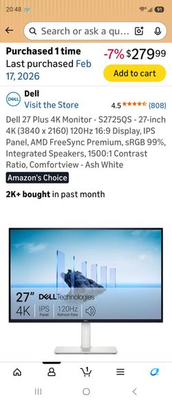 Dell 27 Plus 4K Monitor - S2725QS - 27-inch