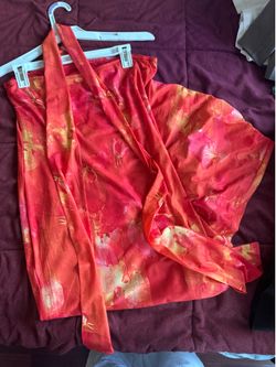 Red and Orange Floral Strapless Dress
