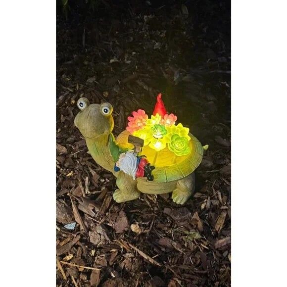 New Solar Turtle Garden Statue 8-LED Succulent Decor for Lawn Yards
