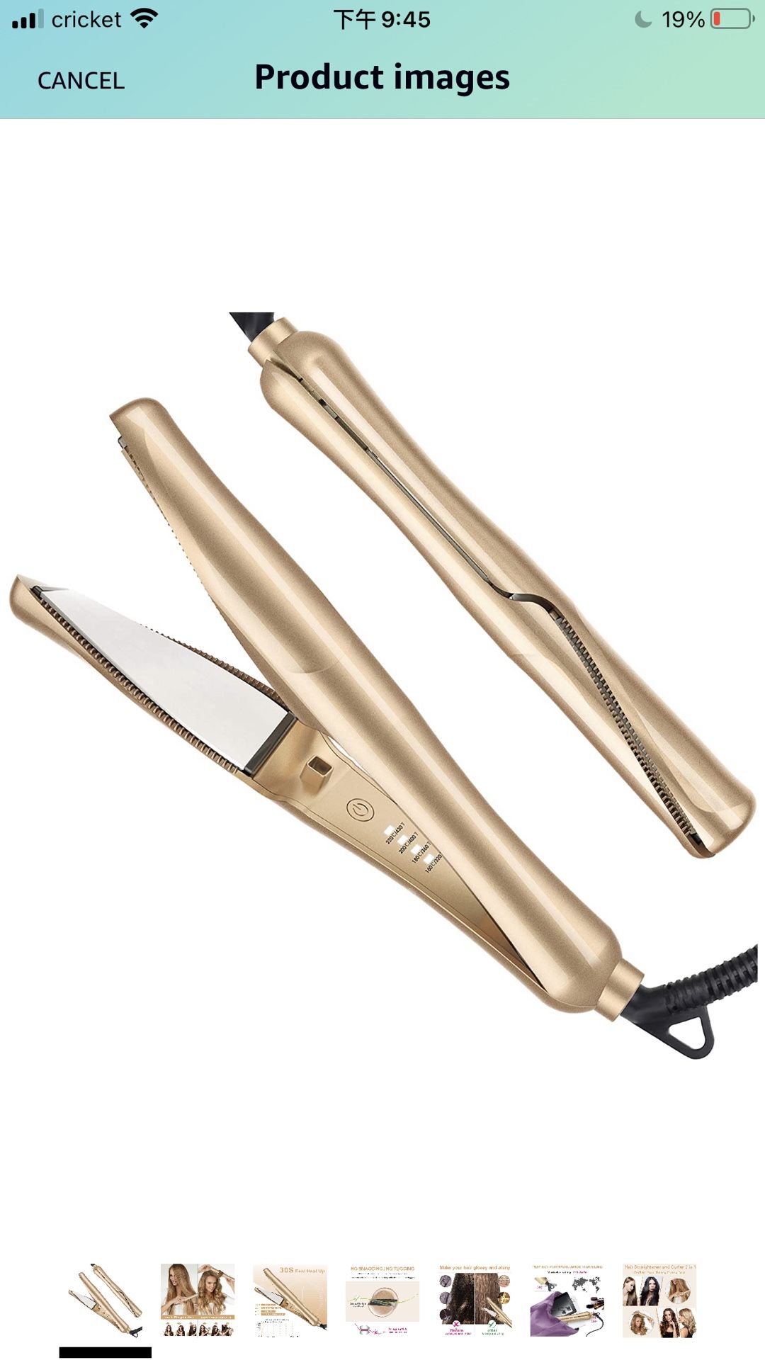Hair Straightener and Curler 2 in 1 Professional Flat Iron for Hair Straightening Curling Suitable for All Hair Types, Dual Voltage - Gold (Gold)