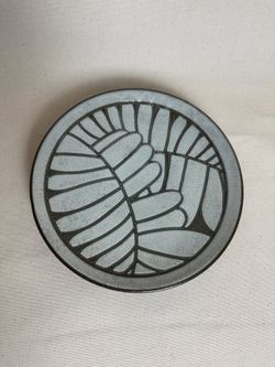 Signed Studio Pottery Plates – Gray Leaf & Rabbit Foot – 5 Available