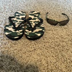 Matching kids sunglasses and flip-flops