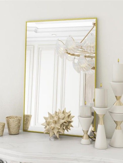 NIB Gold Mirrors for Wall, 24x36 Inch Bathroom Mirror, Rectangular Wall Mirror for Living Room Bedroom Bathroom, Hangs Horizontally or Vertically