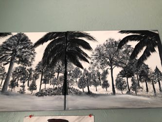 One of a kind Acrylic painting in black and white. Two panels