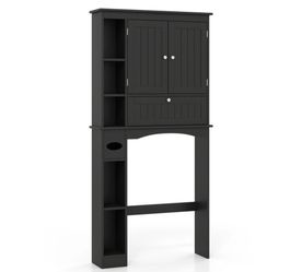 Over the Toilet Storage Cabinet with Adjustable Shelf and Bottom Bar-black