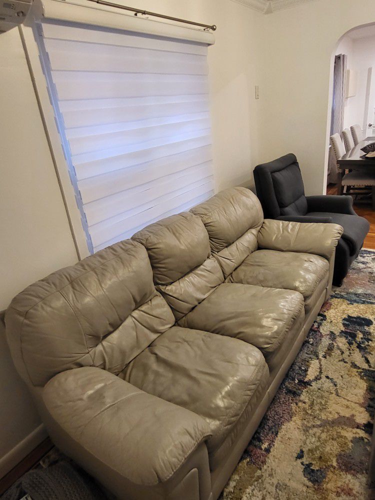 Genuine Leather Couch + Pull Out Queen Bed 
