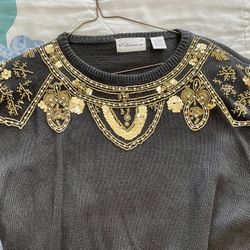 Ladies Black/gold Sweater Size M 