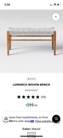 Lumarco woven accent bench featuring a natural wood frame