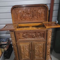 Vintage Hand Carved Dry Bar Japanese Wooden Heavy 