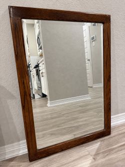 Vintage Solid Oak Wall Mirror – 25” x 30”
