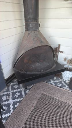 Vintage Mid-Century Freestanding Wood-Burning Fireplace