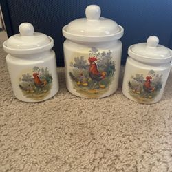 3 Rooster Themed Canisters 