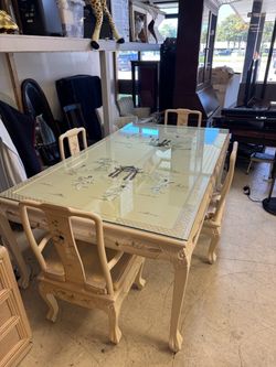 “ RARE” Inlay Chinese Lacquer Dining Table with 4 Chairs - 83” x 48” - Value over $18,000