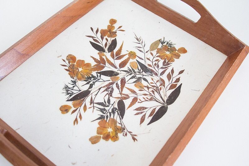 Vintage pressed foliage wooden tray