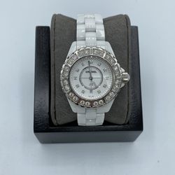 chanel white ceramic watch with diamonds