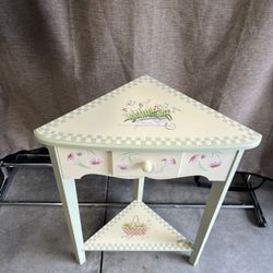 Hand Painted Corner Table with Drawer