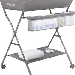 Baby Changing Table with Wheels, Maydolly Portable Adjustable Height Folding Dia