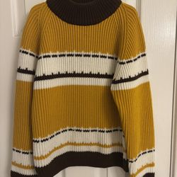Vintage 1970s Sears Acrylic Sweater Mustard Brown Stripe Made in Japan Girls M