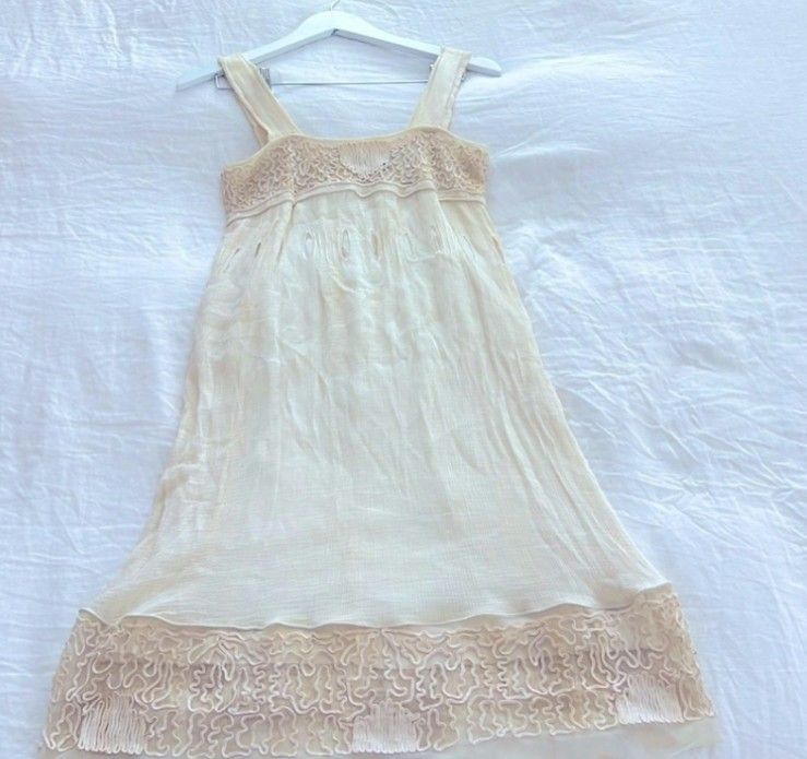 Vintage ADAM LIPPES 90s Cotton & Silk Sleeveless Romantic Cream Mini Dress