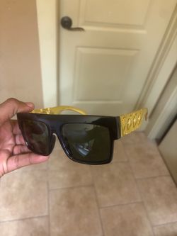 Black Square Sunglasses with Gold Chain Arms