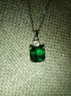 Sterling silver genuine emerald necklace