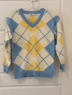 Vineyard Vines Blue Yellow Argyle V-Neck Sweater Size S