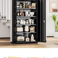 Steel SnapIt Storage Cabinet 71" Locking Metal Garage Storage Cabinet with 4 Adjustable Shelves, 2 Doors and Lock for File, Office, Garage, Home